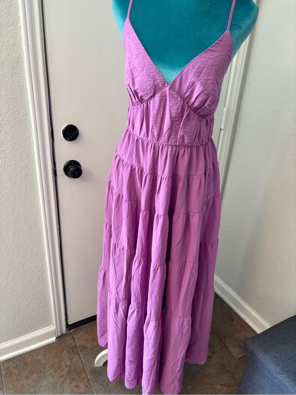 Abercrombie & Fitch Lavender Tiered V-Neck Maxi Dress